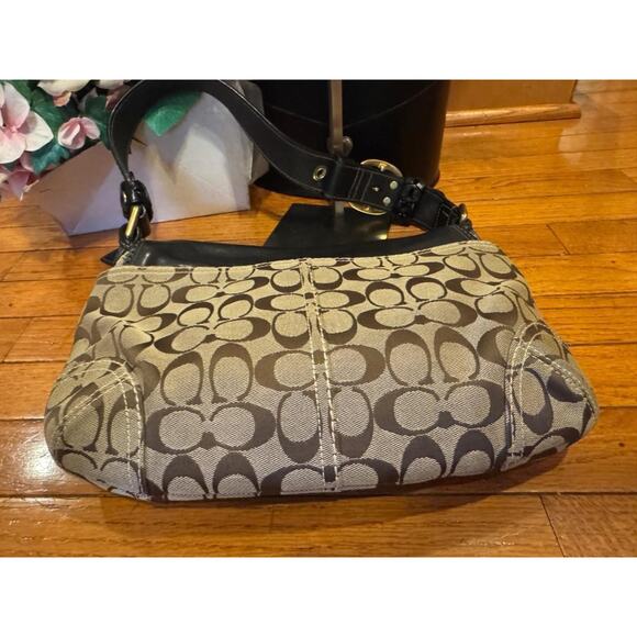 COACH Y2K BLEEKER beige /BROWN SIGNATURE LARGE FLAP BAG #11772 (P170) - Picture 5 of 10